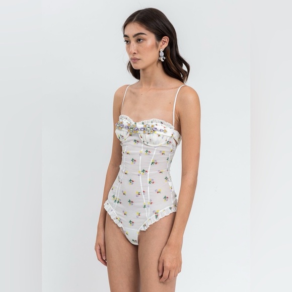 Shushu/Tong Rhinestone Encrusted Bodysuit Crystal Lingerie Sleeveless Top Size 6 - Picture 2 of 7